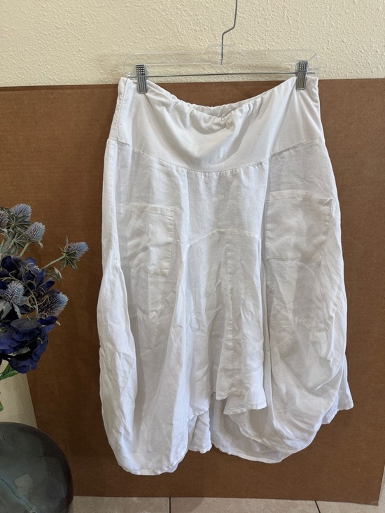 Luna Luz Dresses & Skirts - Luna Luz White Linen Francesca Midi Pull on Hi Low Asymmetric Skirt Sz Large